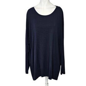 COS Womens Silk Back Panel, Long Sleeve Shirt, Drop Shoulder, Navy, Size Large